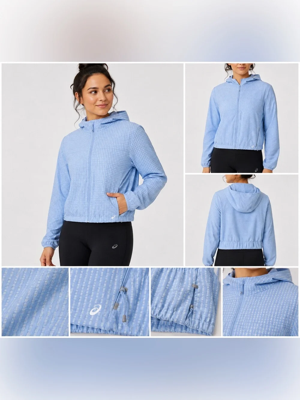 ASICS Women’s Cropped Hooded Zip Jacket Light Blue XL Athletic Running NWOT